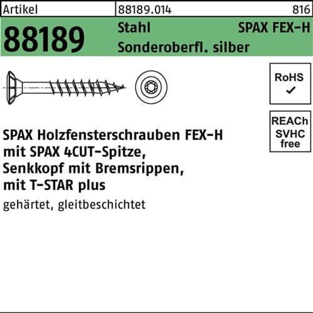 SPAX-FEX H Beschlagschraube 4.0x 40 TX15 Stahl Wirox-Silber f. Holzbefestigungen