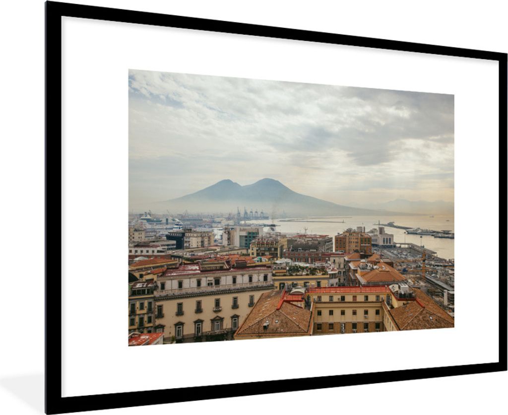 MuchoWow Gerahmtes Poster Vulkan - Dach - Italien - Neapel 90x60 cm - Poster mit Schwarzem Bilderrahmen Wandposter Rahmen Foto Bilder - Wanddekor...