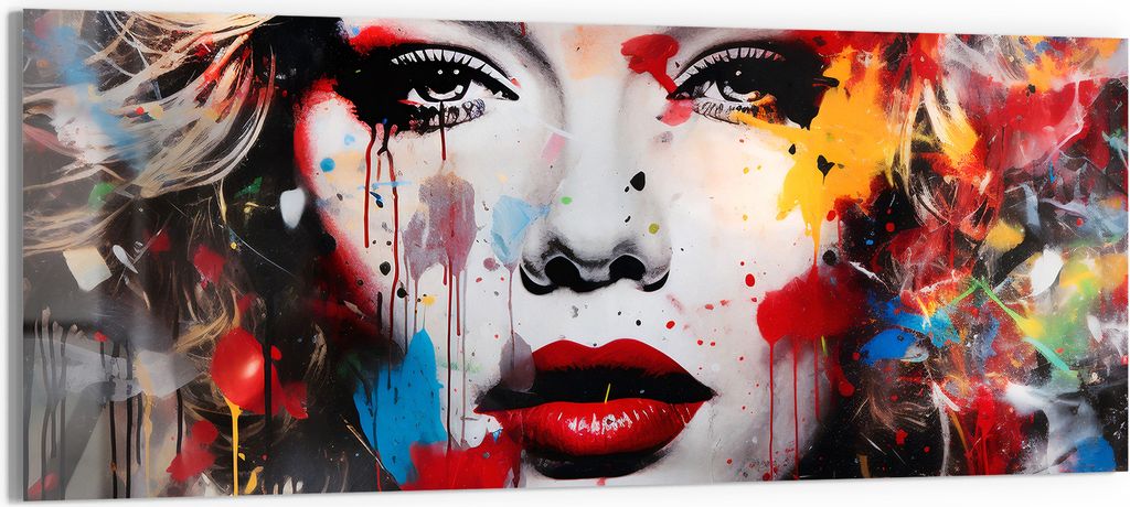 DEQORI Glasbild Echtglas 150x60 cm 'Pop Star Farbexplosion' Wandbild Bild modern Deko