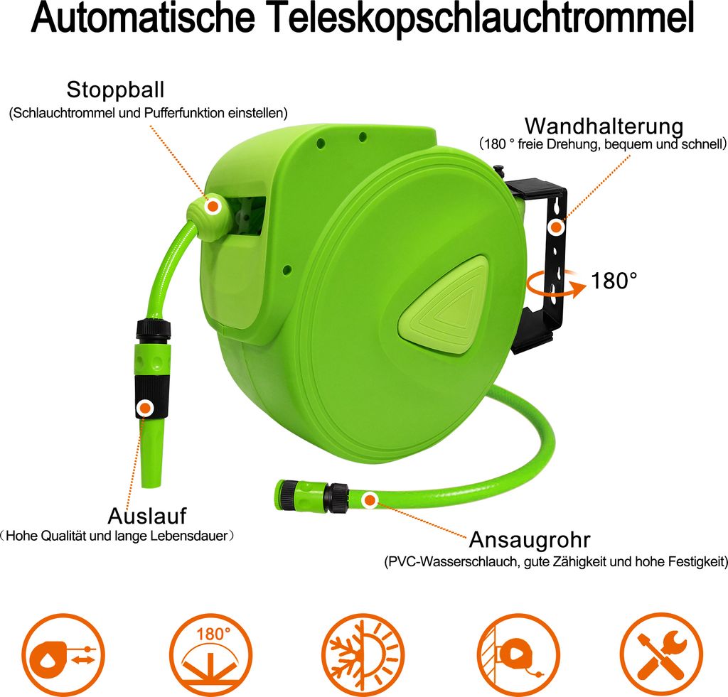 UISEBRT Schlauchtrommel Schlauchaufroller Gartenschlauch