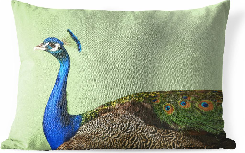 MuchoWow Outdoor Kissen - Pfau - Tiere - Grün - 50x30 cm - Wetterfest - Lounge Kissen - Sofa kissen - Wohnzimmer Dekoration