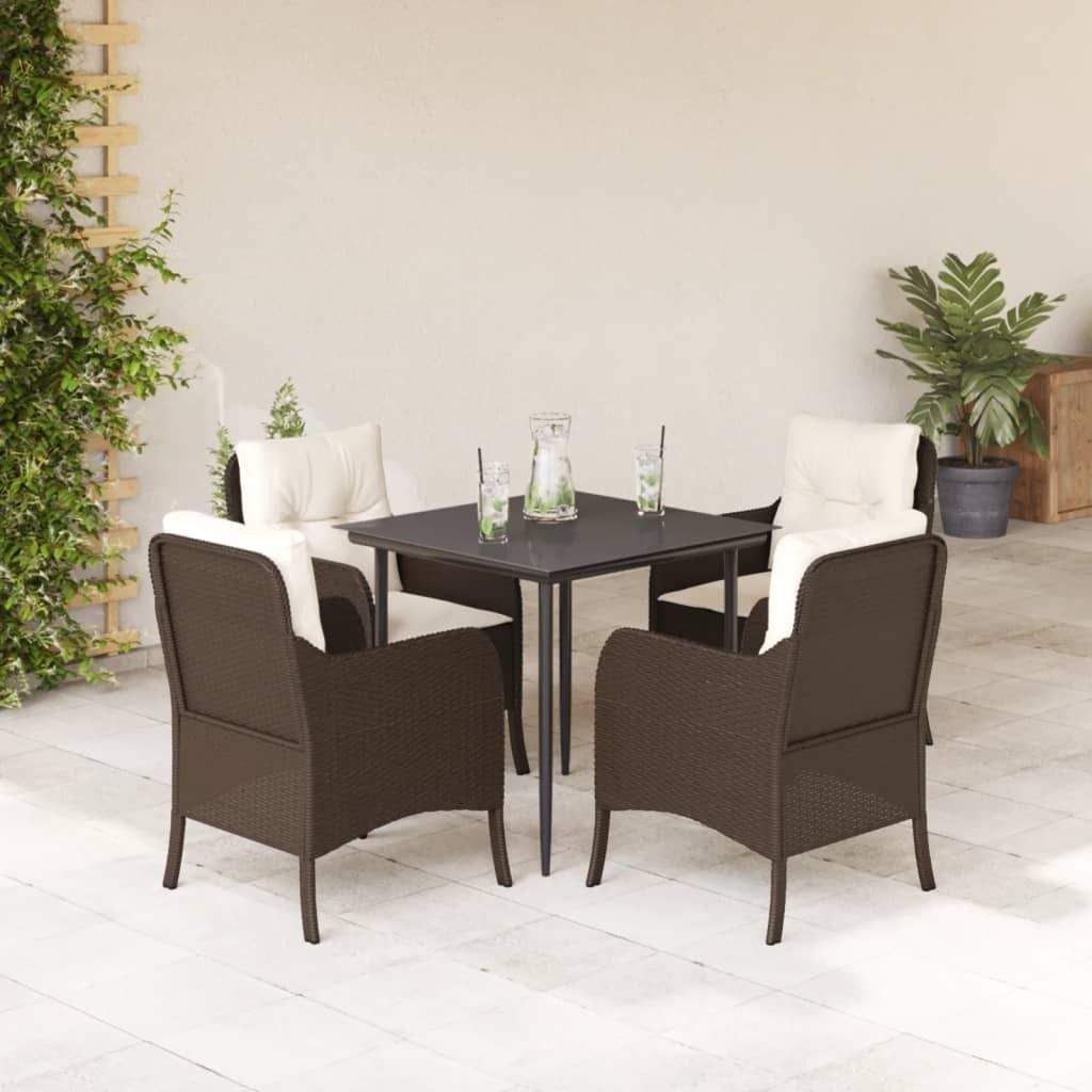 Maison Exclusive - 5-tlg. Garten-Essgruppe mit Kissen Braun Poly Rattan