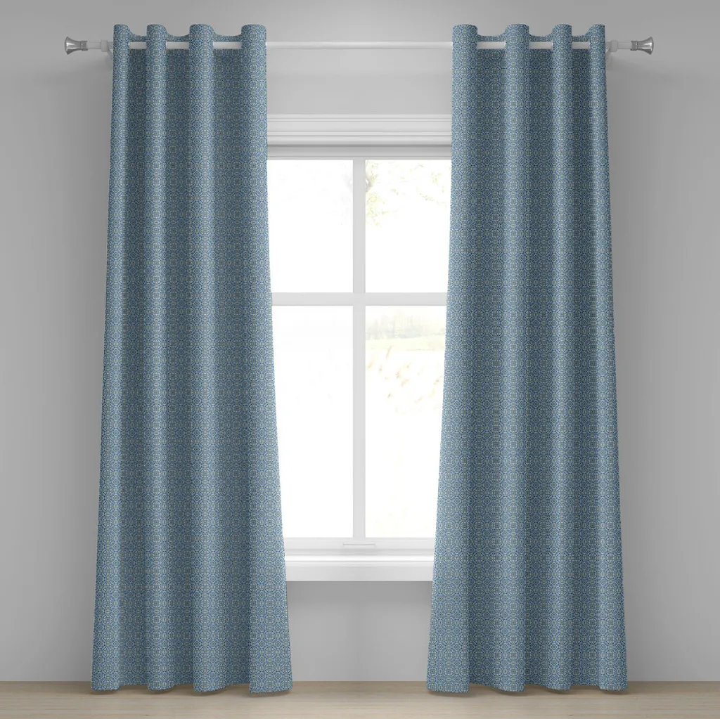 Rideau à œillets vintage ABAKUHAUS 280x175 cm motif ethnique bleu ciel