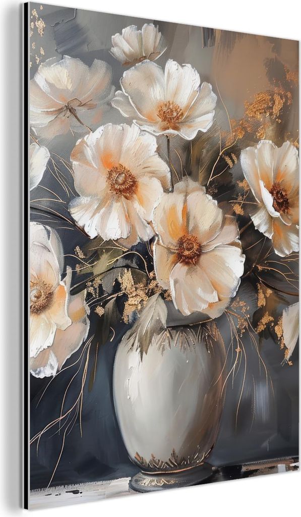 MuchoWow Wanddekoration Metall Metallbild Wandkunst 60x80 cm Blumen - Weiß - Vase - Modern MuchoWow Aluminium Gemälde - Wanddekoration Metall