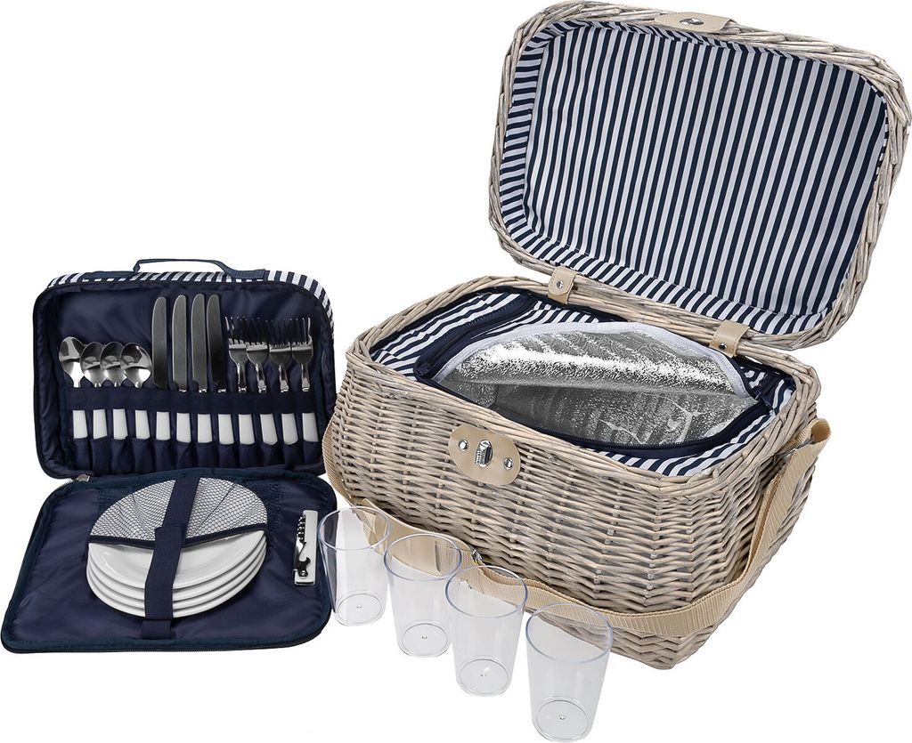 Picknickkorb aus Weide geflochtenIsolierfach 21 teilig Produktbild 