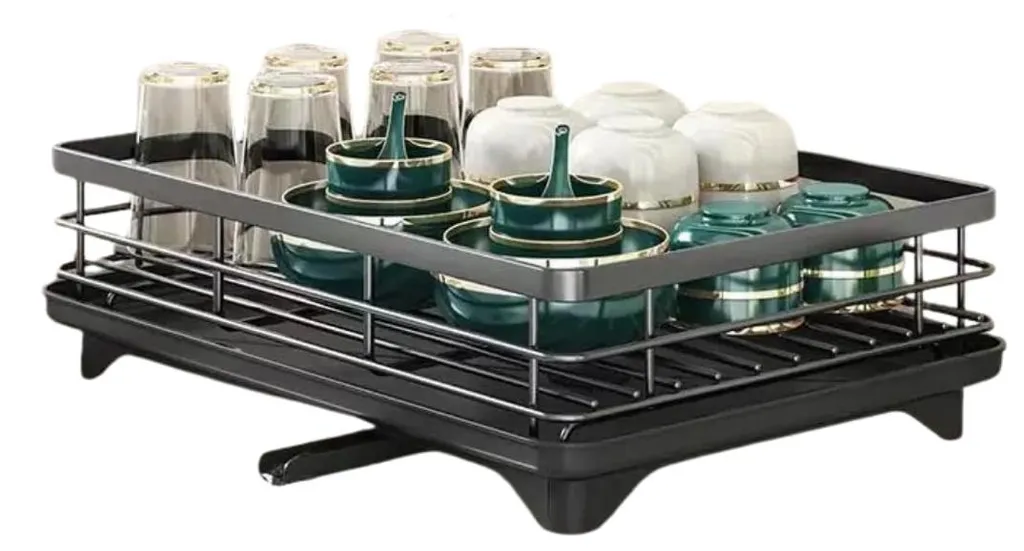 Égouttoir inox peu encombrant avec bec verseur 360° et drainage fluide