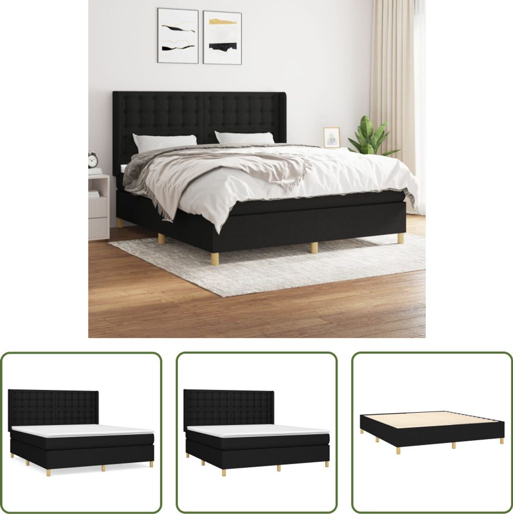The Living Store Boxspringbett mit Matratze Schwarz 160x200 cm Stoff