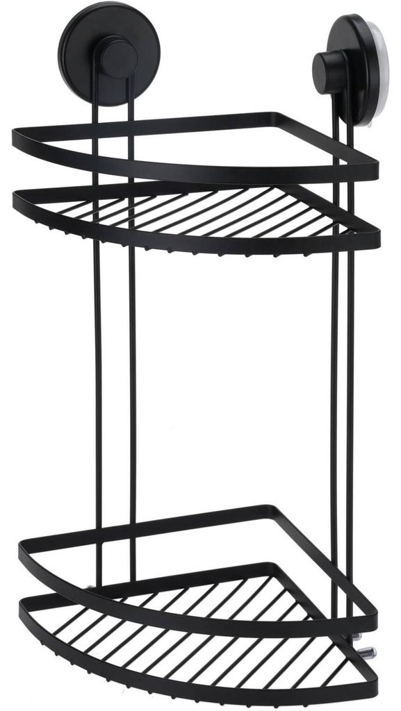 Schwarzes Duschregal aus Metall mit Saugnäpfen, Ecke, Produktbild 