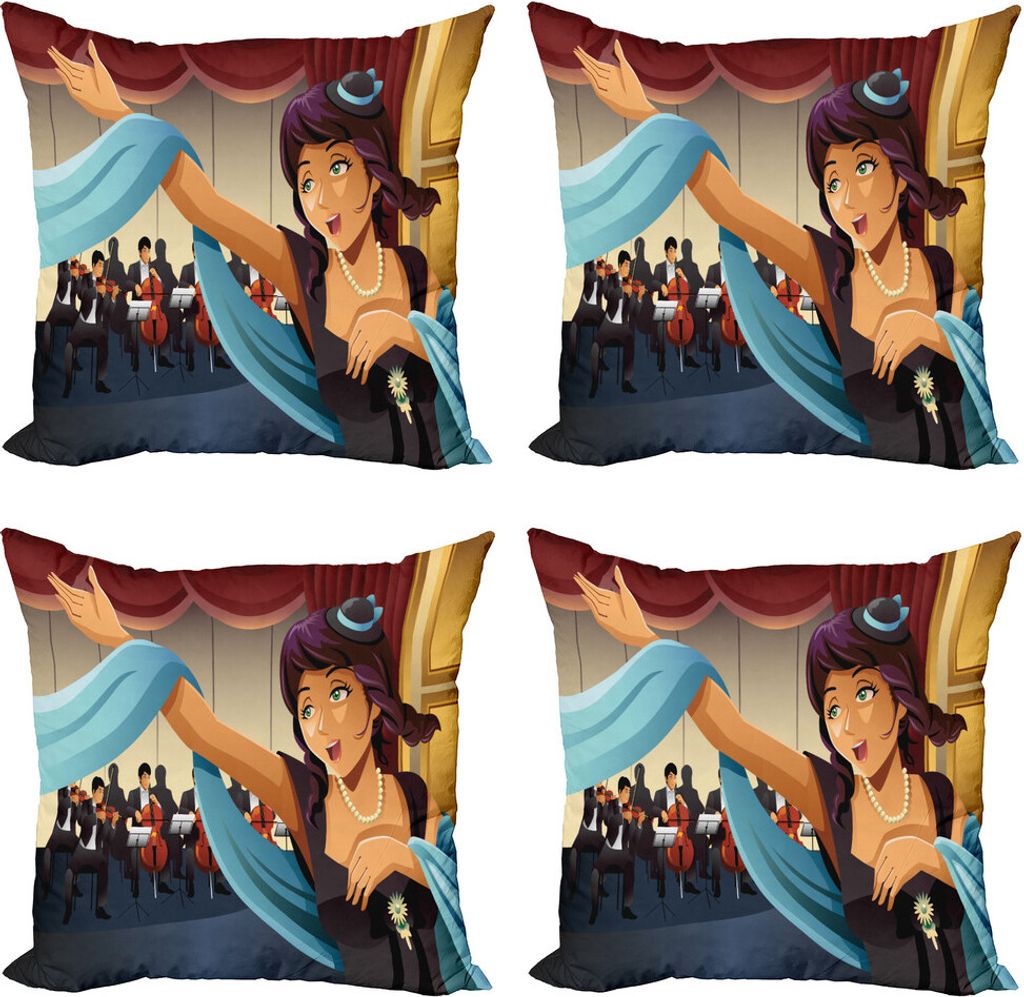 ABAKUHAUS Oper Kissenbezug Set (4 Stück), Frau Singen mit Orchester, Moderner Doppelseitiger Digitaldruck, 50 cm x 50 cm, Mehrfarbig