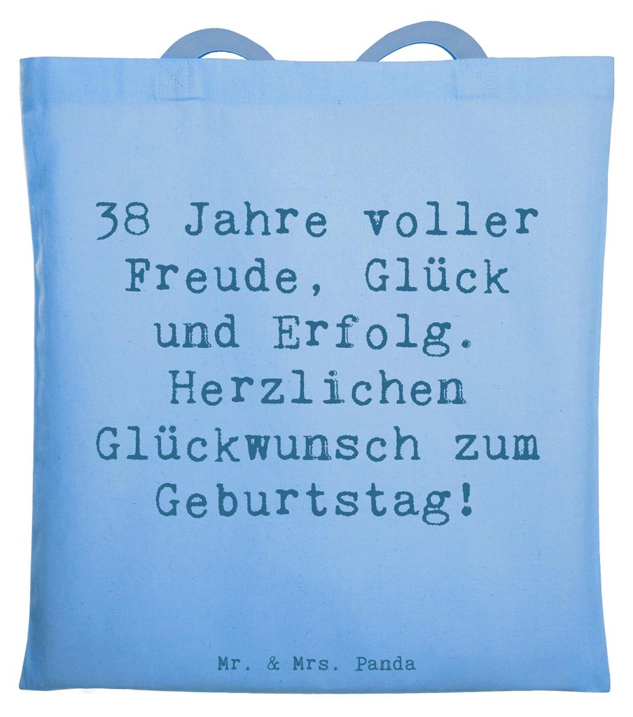 Mr. & Mrs. Panda Tote Bag Spruch 38. Geburtstag Freude - Sky Blue - Geschenk, herzlichen Glückwunsch, Tasche, Happy Birthday, feiern, Meilenstein,...