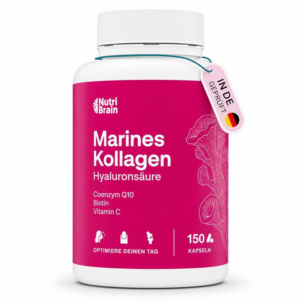 Reines Marine-Kollagen Hydrolysat + Hyaluronsäure, Coenzym Q10, Biotin & Vitamin C | 150 Kapseln | Deutschland Labor | 5-Monats-Vorrat