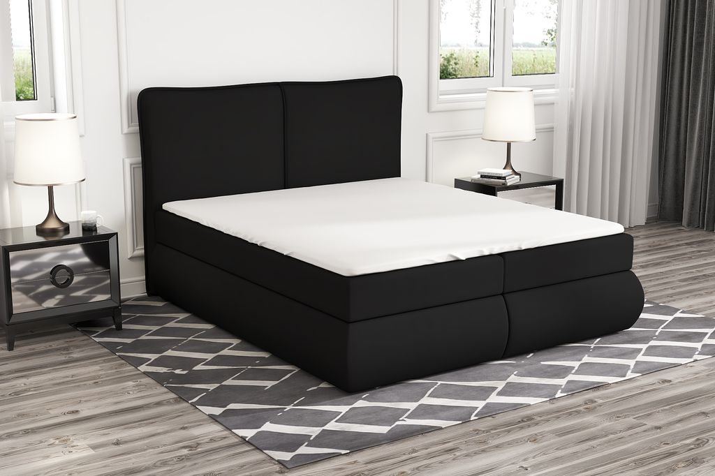 Boxspringbett KITI 140 x 200 mit 2 Bettkästen, Bonell-Matratze und Topper. Farbe: Schwarz