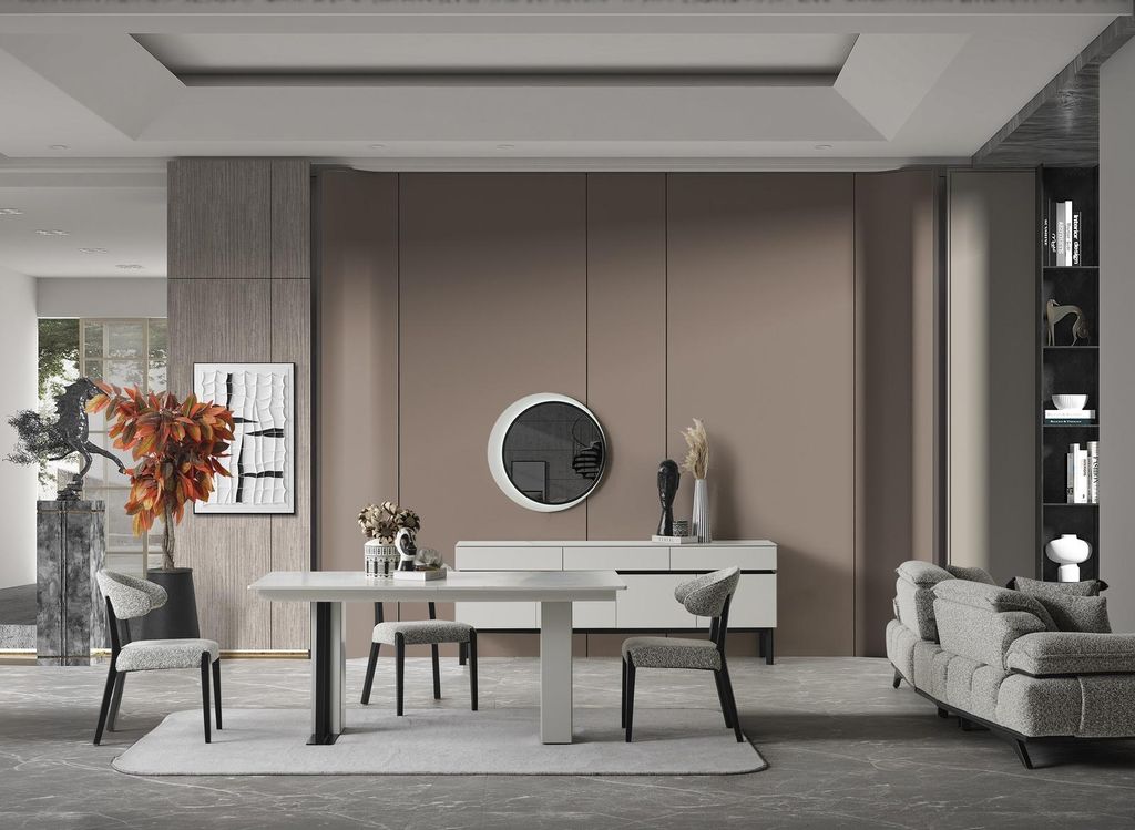 Esszimmer Set Ashley Holzwerkstoff Stoffbezug Weiß Schwarz Grau, Set:Typ-2