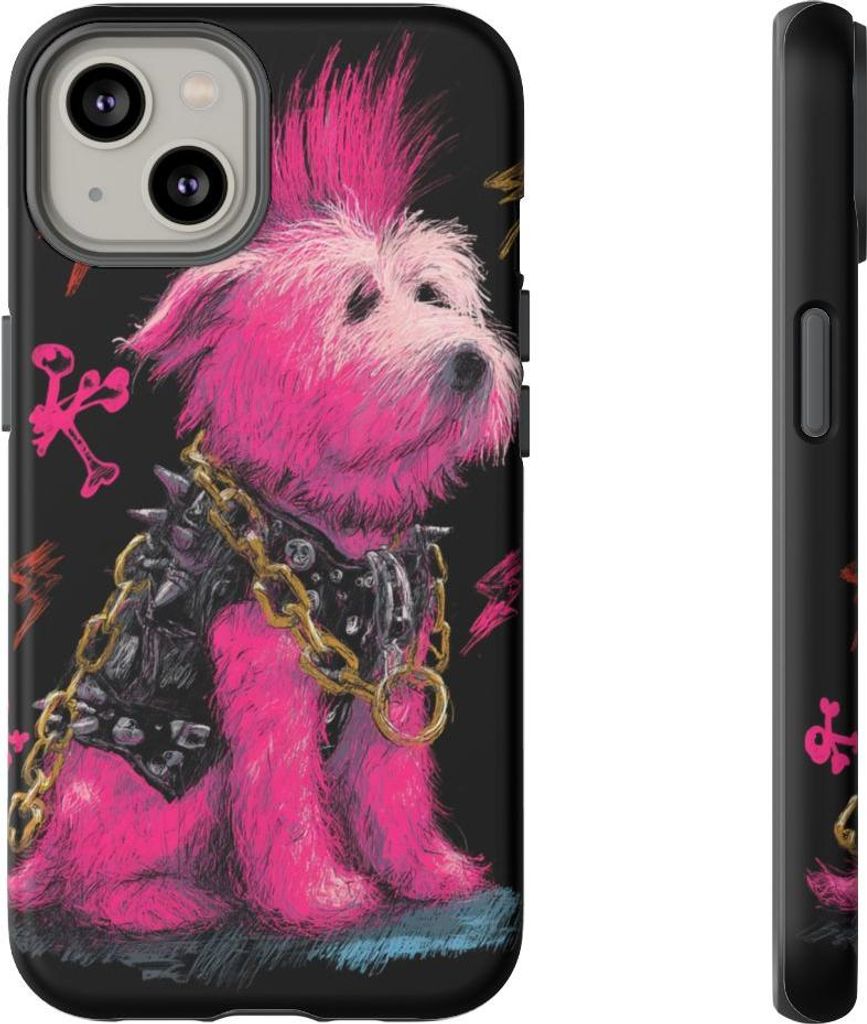 Punkiger Hund mit pinkem Irokesenschnitt – Handyhülle Kompatibel mit iPhone 14