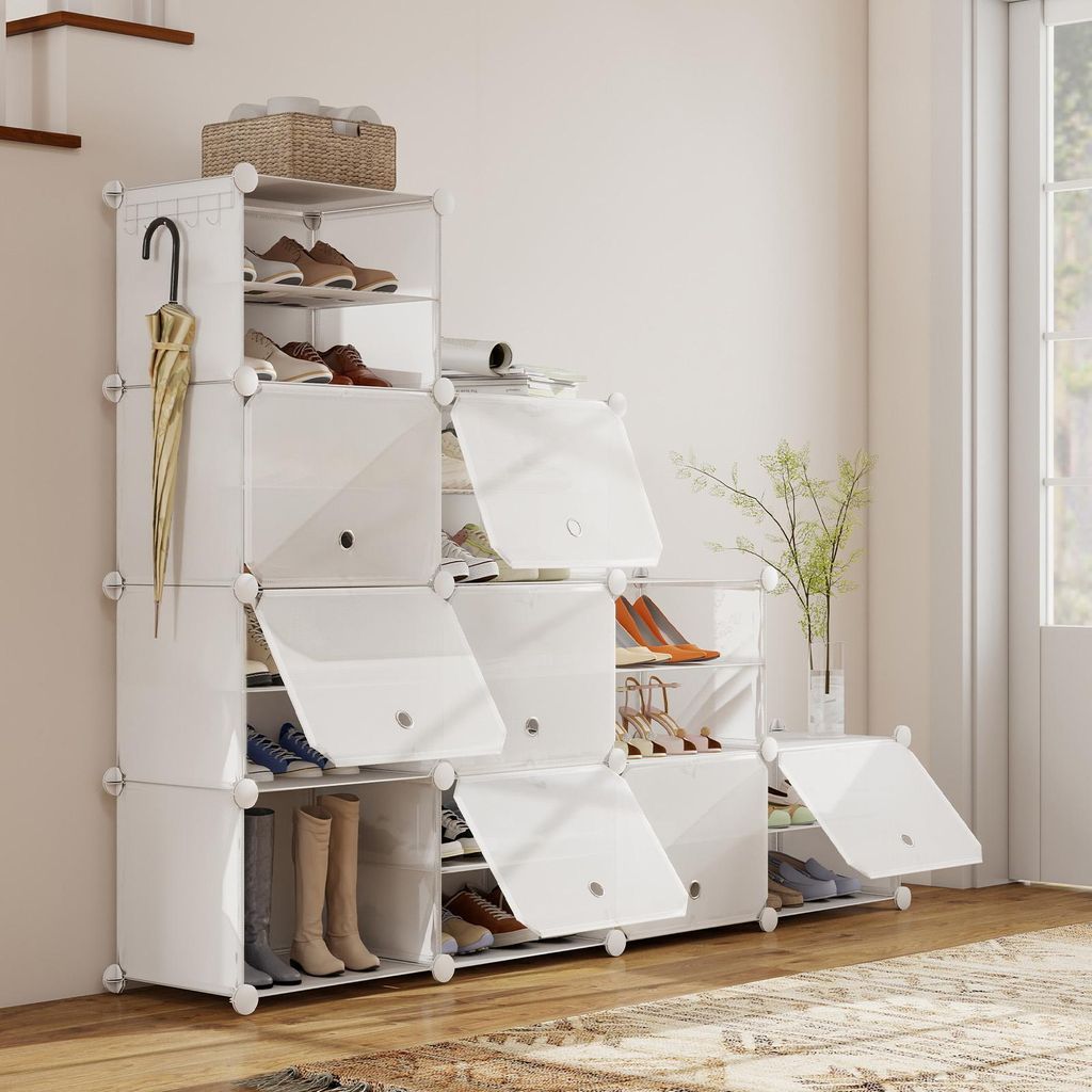 Sekey Schuhschrank Schuhregal für Flur mit 10 Fächern – für 40 Paar Schuhe, DIY Schuhablage, Kunststoff Schuhaufbewahrung, weiß