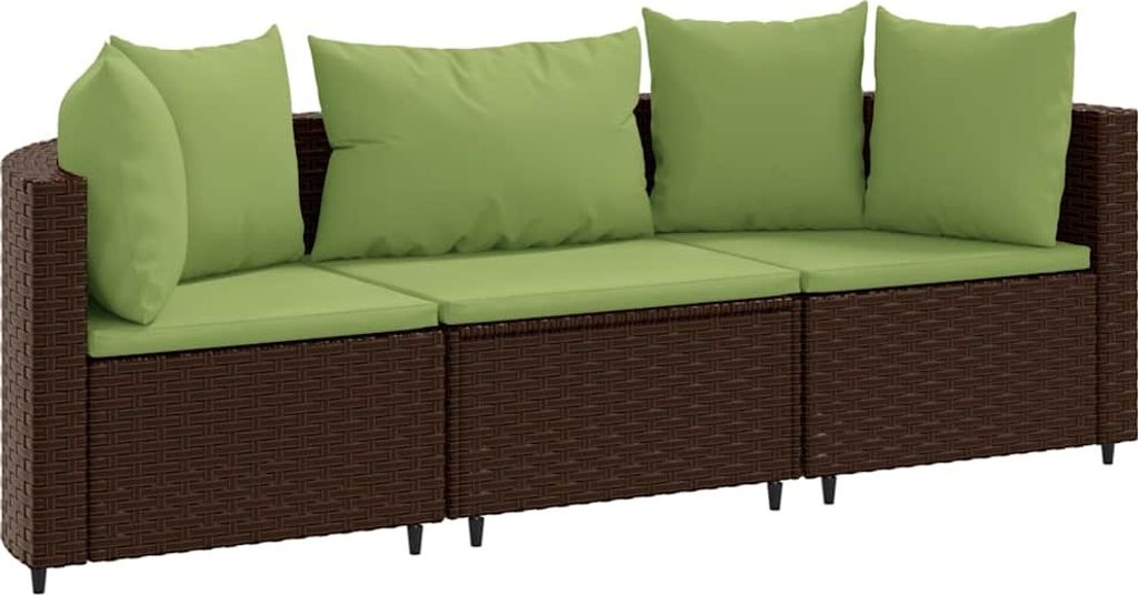 vidaXL 3-tlg. Garten-Sofagarnitur mit Kissen Braun Poly Rattan