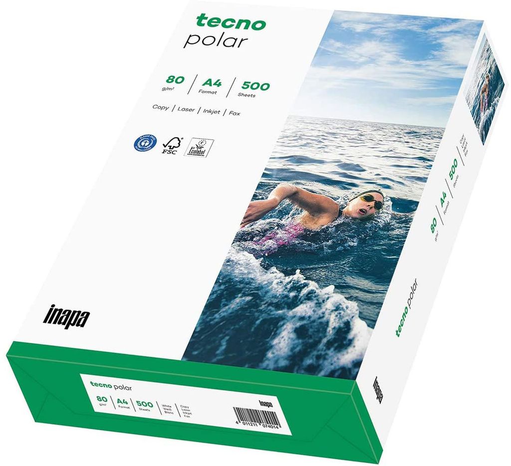 TECNO 2100011495 Kopierpapier Polar - A3, 80g, weiß, 500 Blatt, Recyclingpapier
