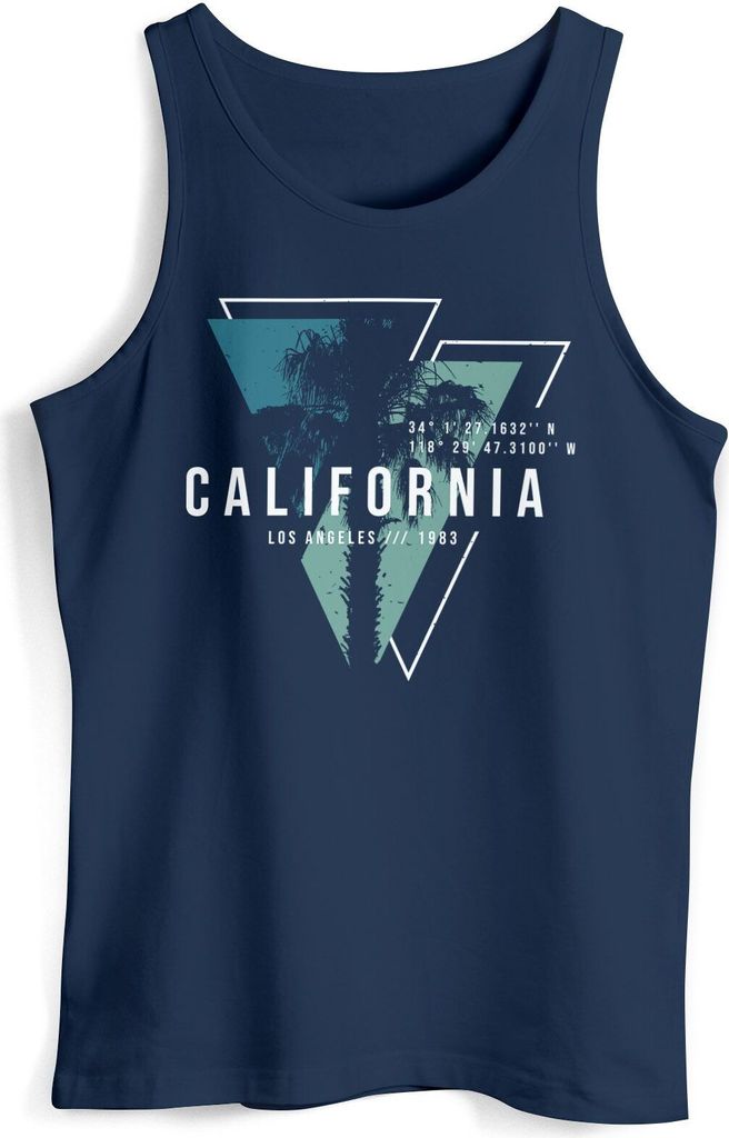 Herren Tank-Top California Los Angeles Surfing Motiv Sommer Fashion USA Streetstyle Print Aufdruck Muskelshirt Neverless navy-blau XXL