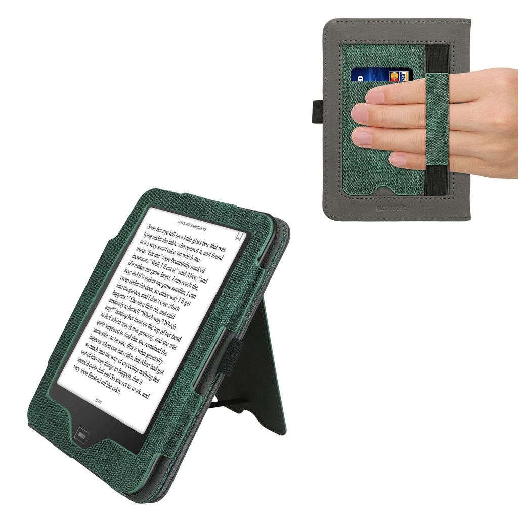 kwmobile Hülle kompatibel mit Tolino Vision 1 / 2 / 3 / 4 HD Hülle - Flip Case mit Handschlaufe - Kunstleder Cover - Dunkelgrün Dunkelgrau