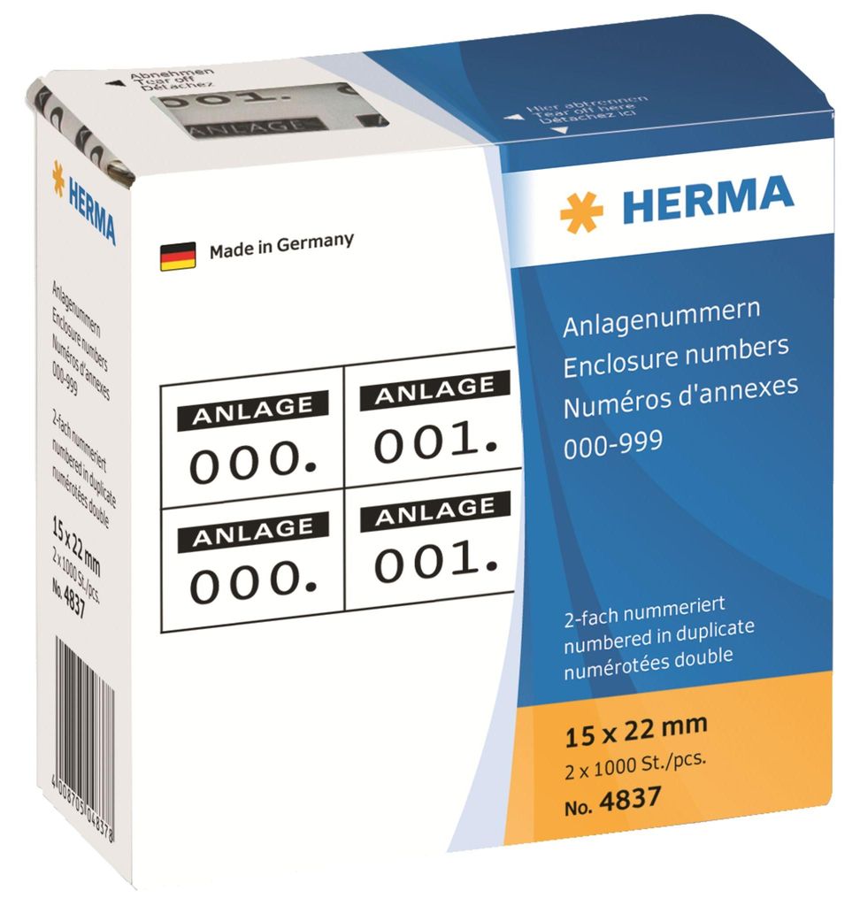 HERMA Anlagenummern 15 x 22 mm selbstklebend schwarz 2-fach 1.000 Etiketten