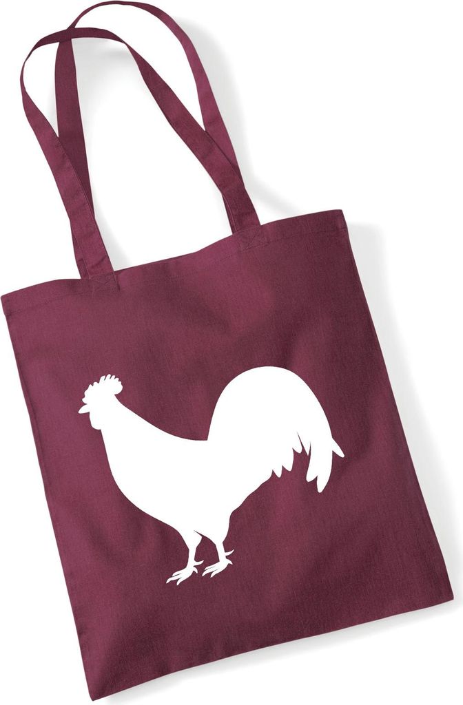 Huuraa Jutebeutel Hahn Silhouette 10 Liter Burgundy Baumwolle Tasche Geschenkidee