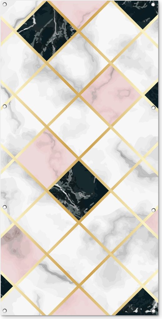 MuchoWow 80x160 cm Outdoor-Poster Gartendeko Sichtschutz Garten Poster für den Garten Marmor - Geometrische Formen - Muster - Luxus