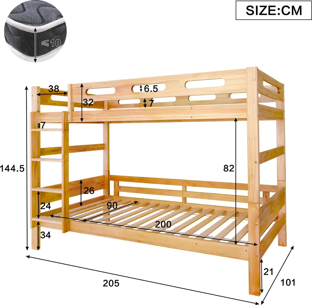 Lit Superposé en Bois avec Tiroirs 90x200 cm Structure Séparable - 4