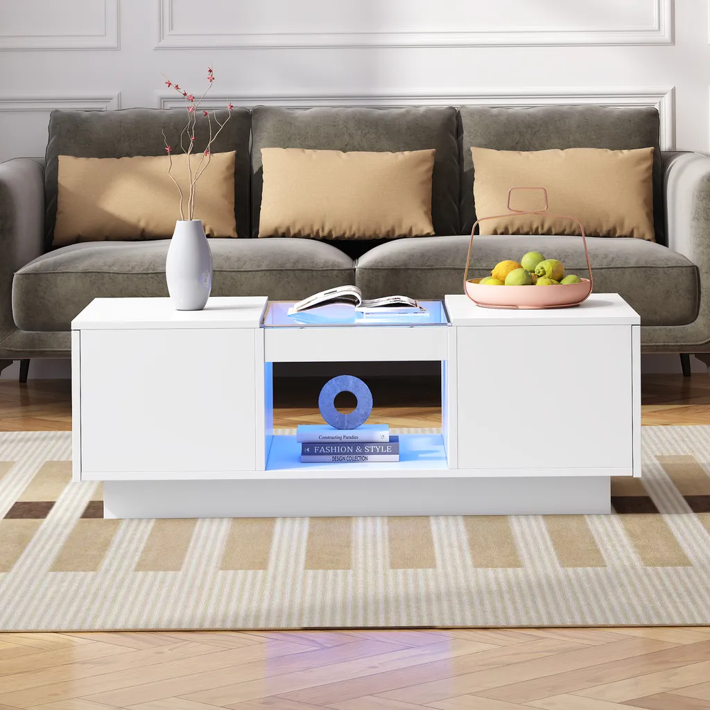 Table Basse Blanche avec LED Multicolores APP et 2 Tiroirs de Rangement - 2