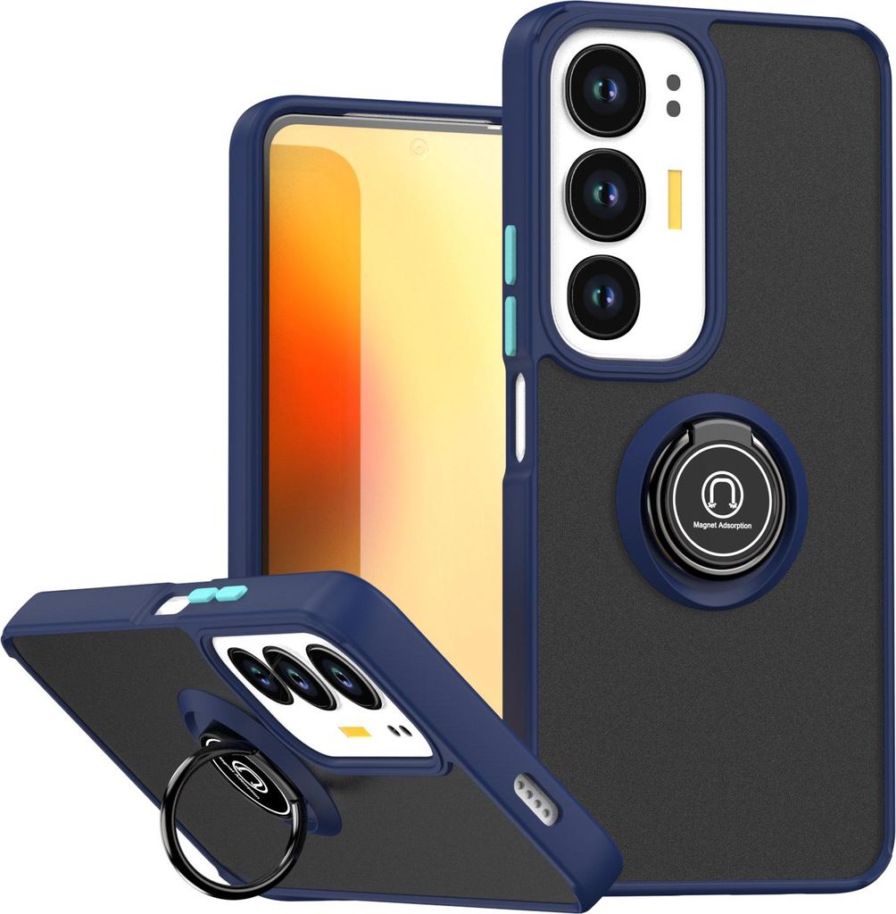 Hülle für Vivo Y19S Matte Transluzent TPU Stoßfest Schutzhülle mit Ring Halter Ständer Blau