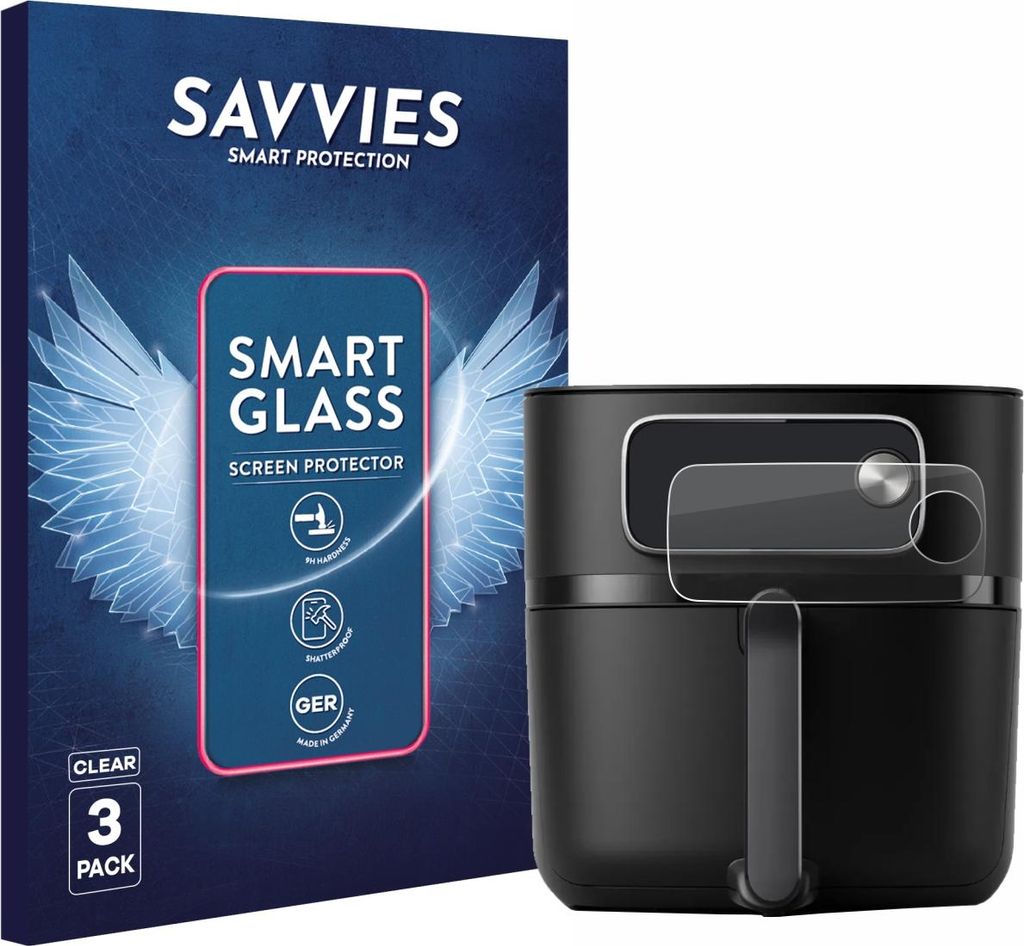 3x Savvies Schutzglas Folie für Philips Airfryer HD9876/90 9H Panzer Schutzfolie Glas Displayschutz klar transparent