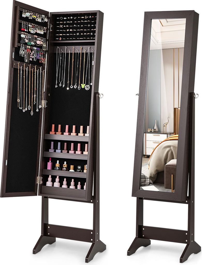 COSTWAY Armoire à bijoux à inclinaison réglable, étagère à Image du produit 