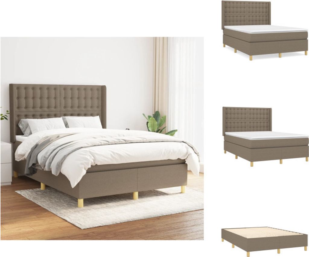 vidaXL Boxspringbett mit Matratze Taupe 140x200 cm Stoff - Betten & Bettgestelle