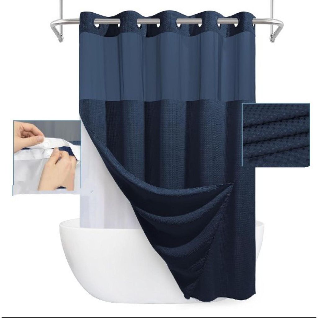 Wasserdichter 183 x 190 cm Duschvorhang, Badewanne Vorhang mit doppelten wasserdichten Schichten - CURTELLE Blau