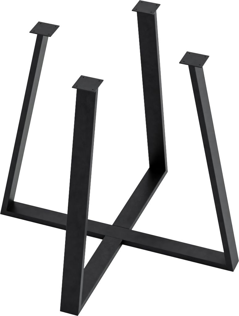 A black metal table base with four legs and a crossbar.