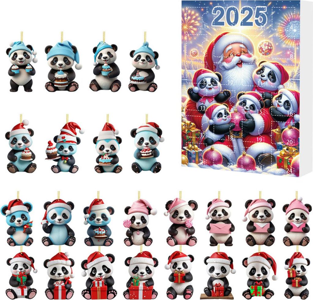 2025 Panda Adventskalender mit 24 Panda Ornamenten Kinder Urlaub Countdown-Kalender Weihnachtsbaum Dekoration