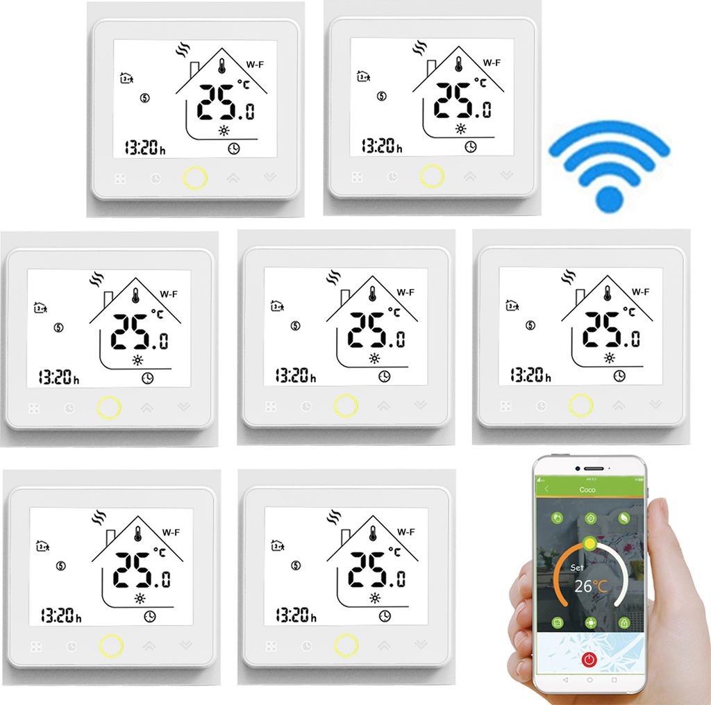 7X Wifi Smart Wassererwärmung Thermostat Temperaturregler APP Control 5A Kompatibel mit Alexa / Google Home Raumthermostate Fussbodenheizung für ...