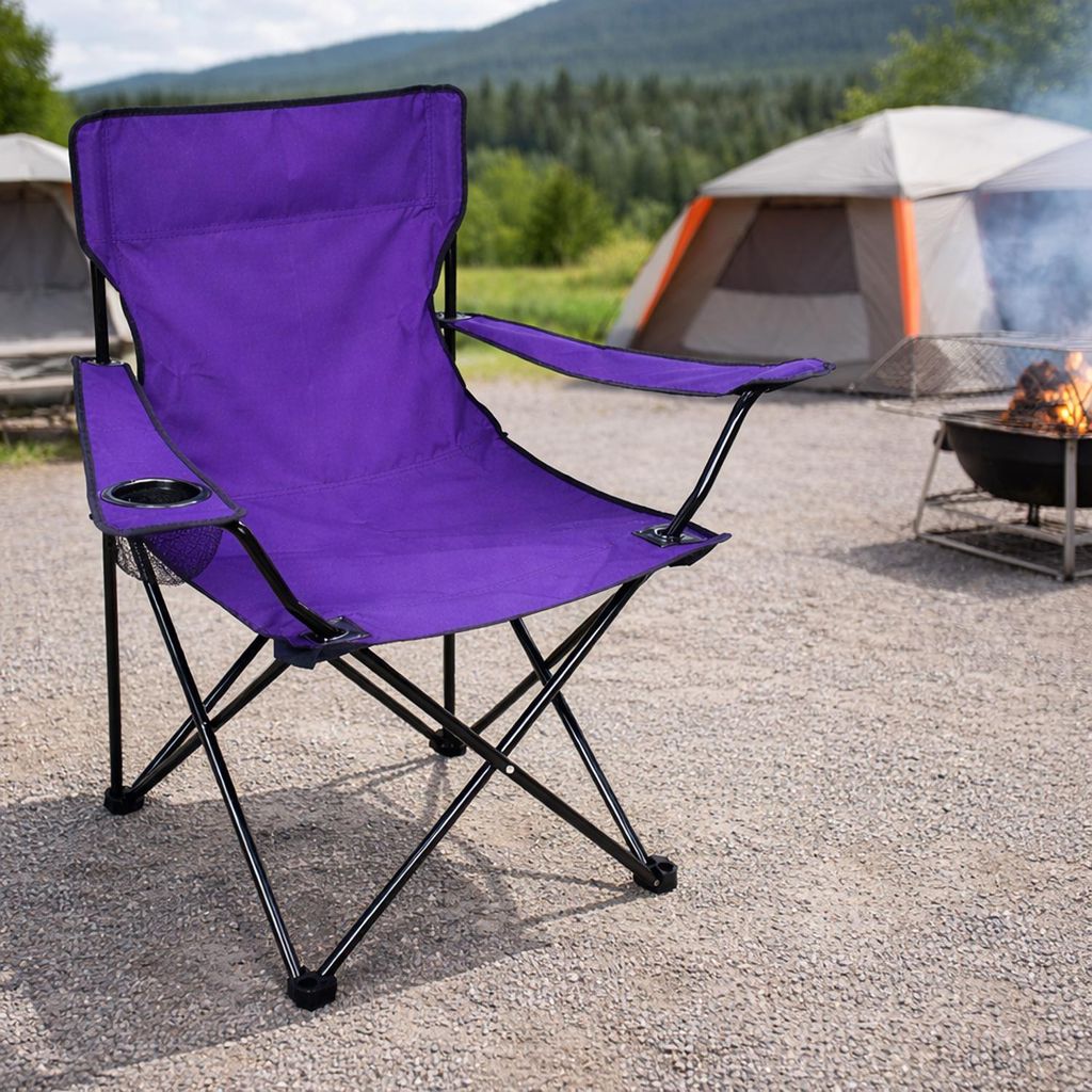 Campingstuhl Faltstuhl Anglerstuhl Regiestuhl Lila Getränkehalter und Tasche