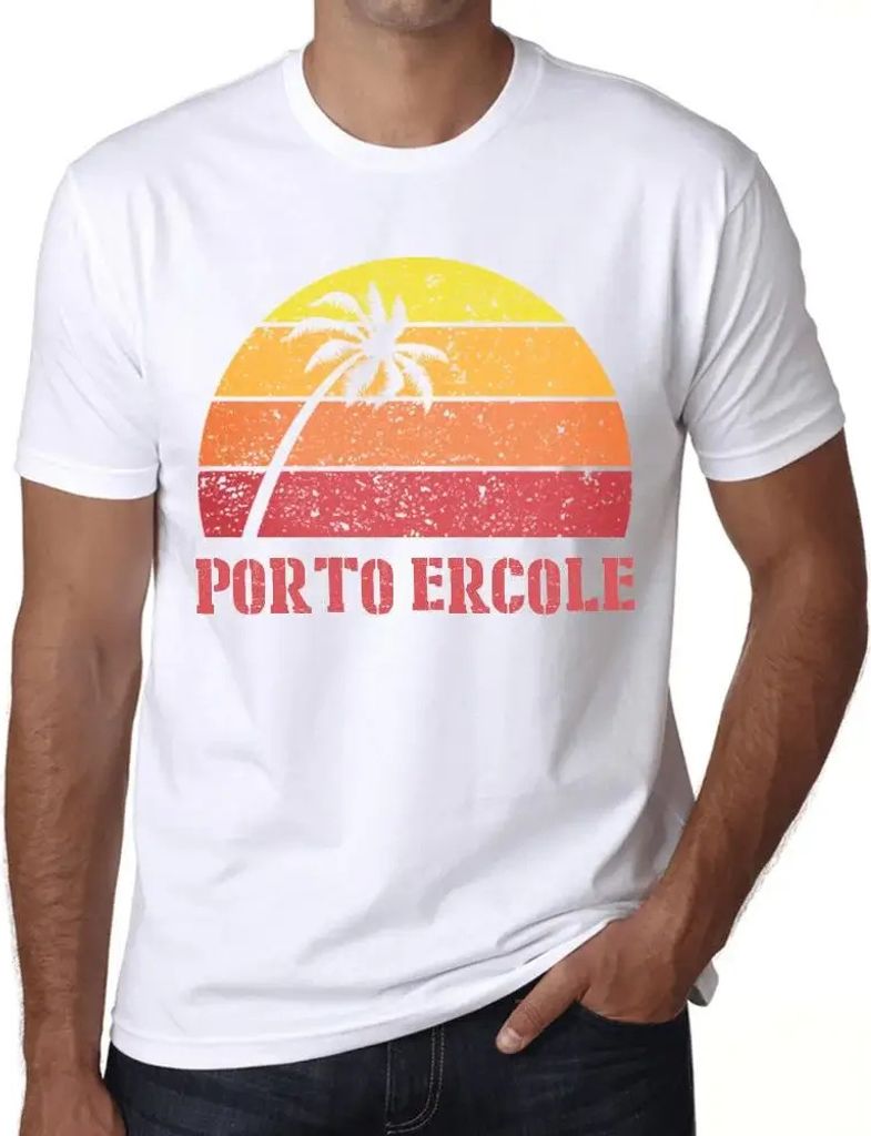 Herren Grafik T-Shirt Palme Strand Sonnenuntergang in Porto Ercole – Palm, Beach, Sunset In Porto Ercole – Öko-Verantwortlich Vintage Jahrgang...