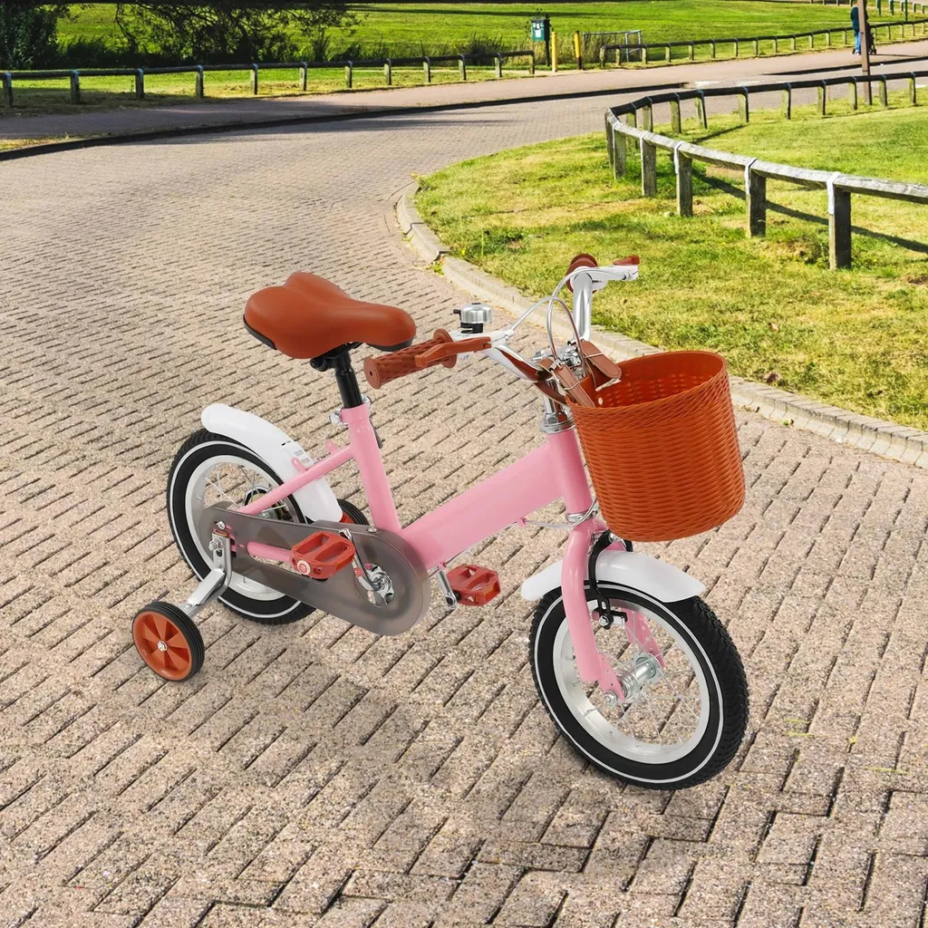 Vélo rose 2-4 ans avec selle réglable, panier et roues stabilisatrices