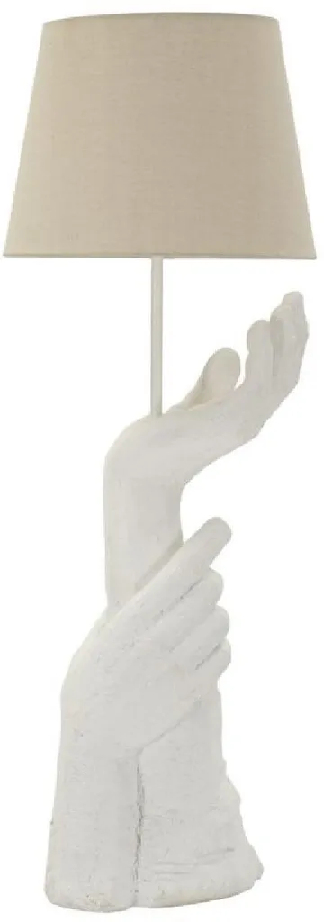 Lampe de table haute en métal et résine avec abat-jour tissu beige