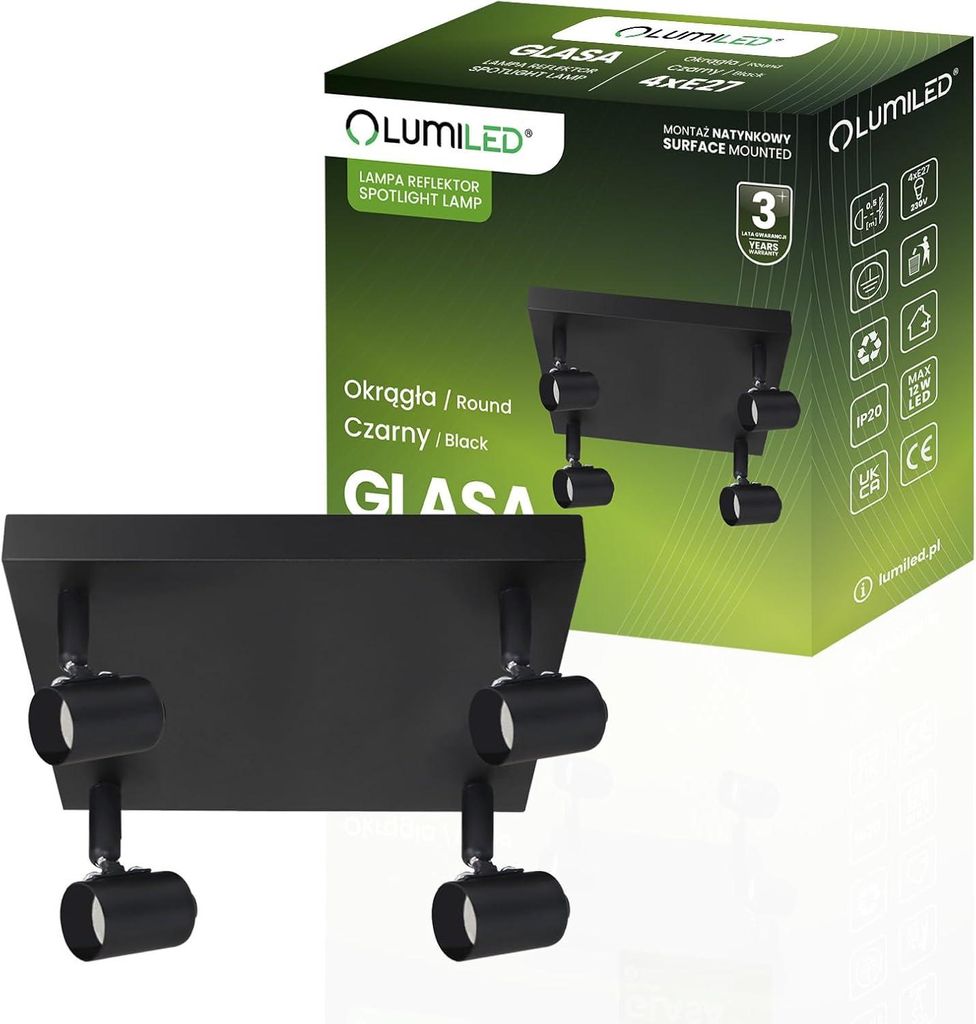 LUMILED Plafonnier réglable Spot 4 flammes Plafond, Image du produit 