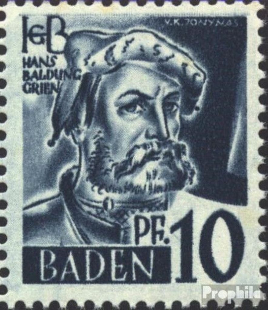 Briefmarken Franz. Zone-Baden 1947 Mi 3I Fleck rechts neben der Mütze postfrisch Freimarken