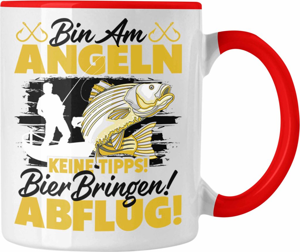 Trendation - Angler Tasse Geschenkidee für Fischer mit Spruch Witzig Für Männer Geschenk Becher (Rot)
