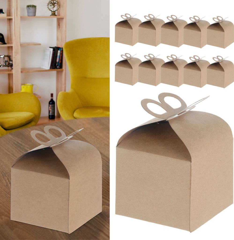12x Geschenbox 9 x 9 x 8 cm faltbar natur Pappebox zum Beschriften Box Schachtel