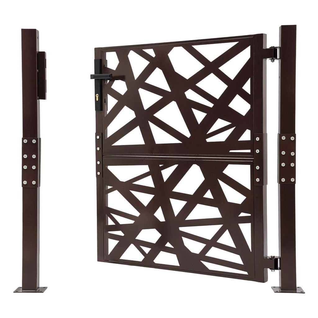 Kreatives Stahl Gartentor Set mit 7 Schlüssel 105*100cm Braun Garteneingangstor
