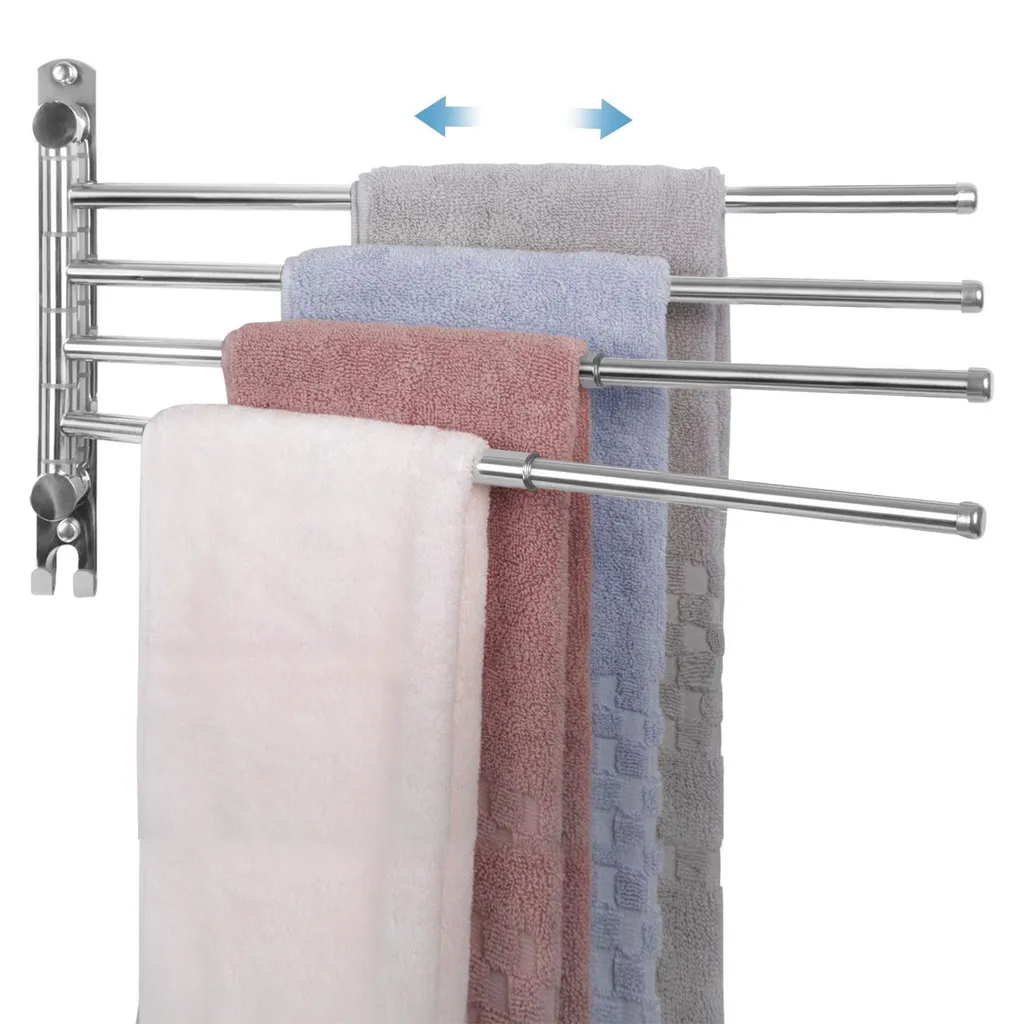 Porte-serviettes pivotant 4 bras extensibles 50cm en inox 304 argent