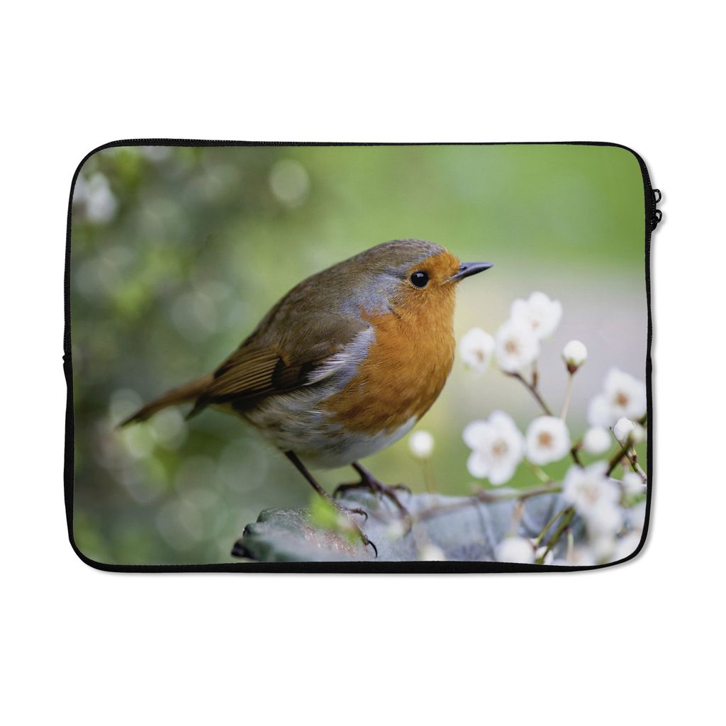 MuchoWow Laptop Hülle 14 ZollRotkehlchen - Blumen - Zweig Laptoptasche - Laptoptasche - Stoßsicher - Schutzhaube