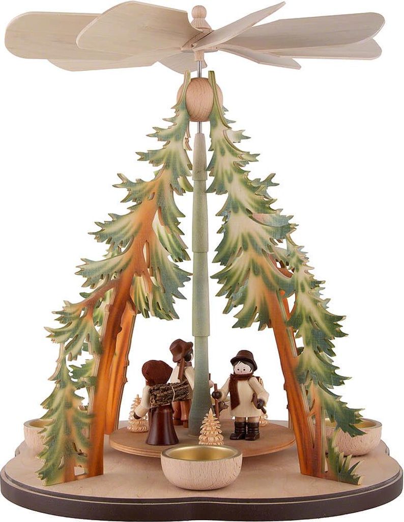 1-stöckige Pyramide Waldarbeiter, farbig (30cm) von Kunstgewerbe Taulin