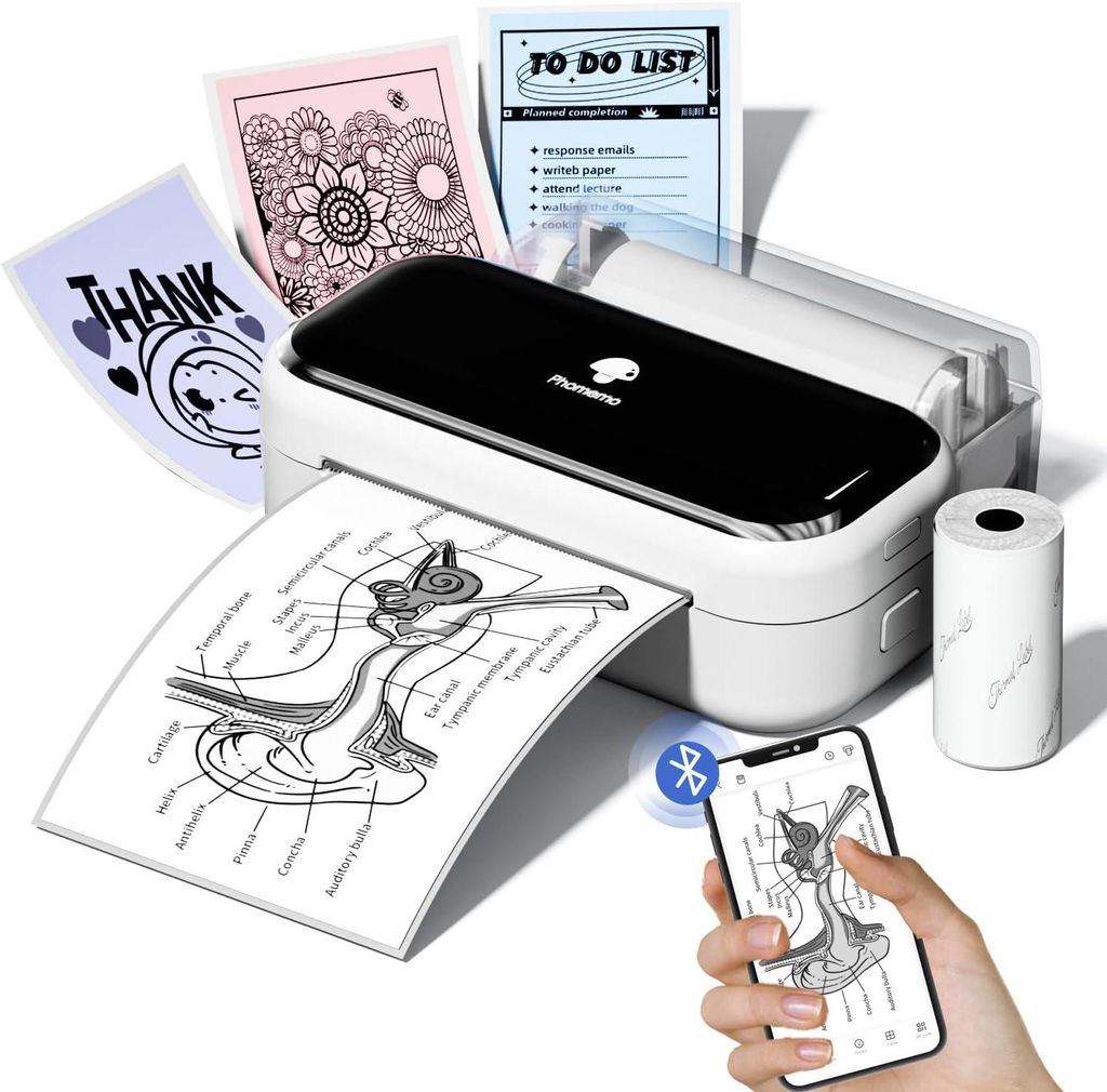 Phomemo M03 Sticker Drucker, Mini Drucker für Smartphone Tragbarer Thermodrucker Kompatibel mit Handys und Tablet, für Studium, Fotos, Scrapbooking