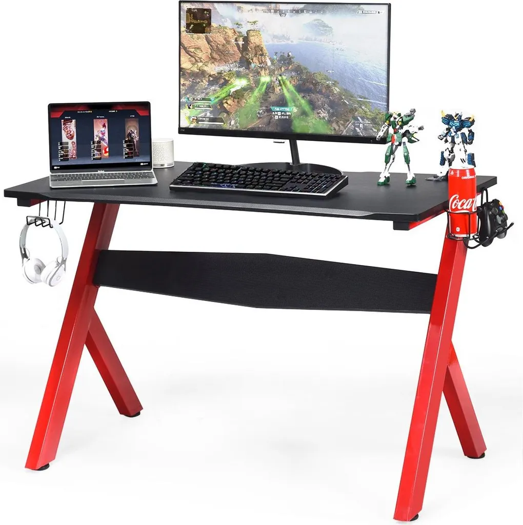 Table de Jeu Ergonomique 120cm avec Porte-Gobelet et Support Casque